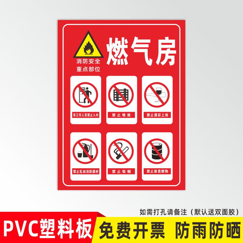天然气安全标志严禁烟火燃气安全警示牌燃气房煤气灶提示贴 燃气房
