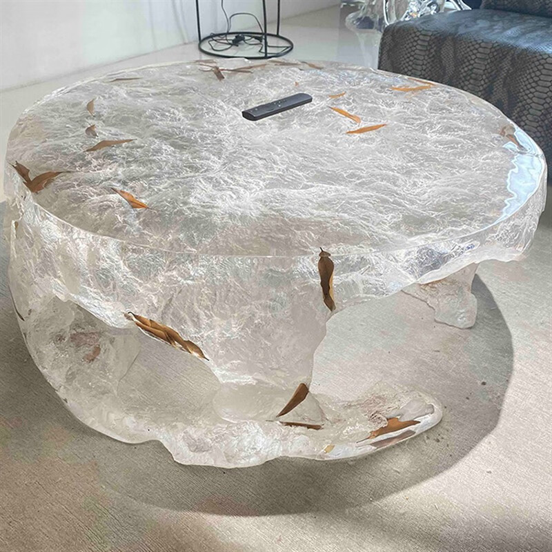 卡汐沐水晶茶台 透明树脂茶台吧台座椅仿水晶茶几工艺品茶桌凳子组合