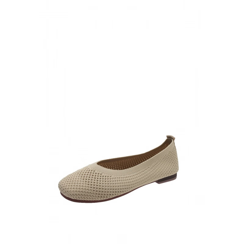 鹤屿飞织王妃鞋针织平底单鞋豆豆鞋蛋卷鞋 women shoes 米白色 35