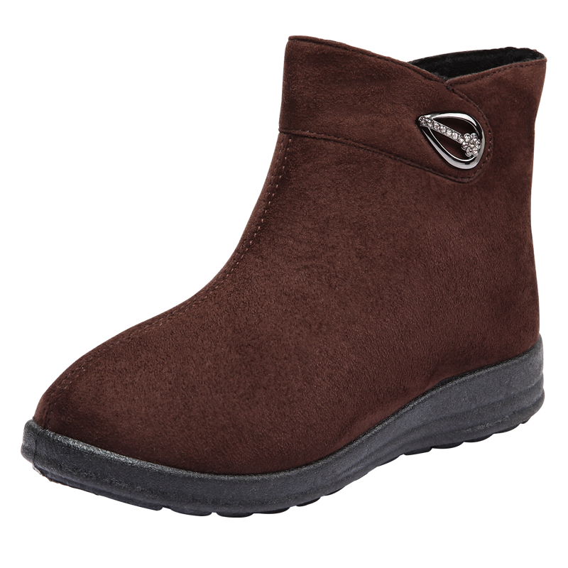 布舍元 冬季新款女靴羊毛雪地靴棉鞋女高幫加棉保暖棉靴中老年一腳蹬平底防滑媽媽鞋老北京布鞋女士 04y-0227棕色 37
