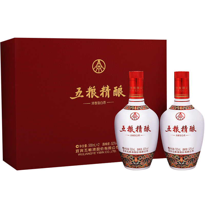 五粮液 五粮精酿 中国风 浓香型白酒 52度 500ml*2瓶 礼盒