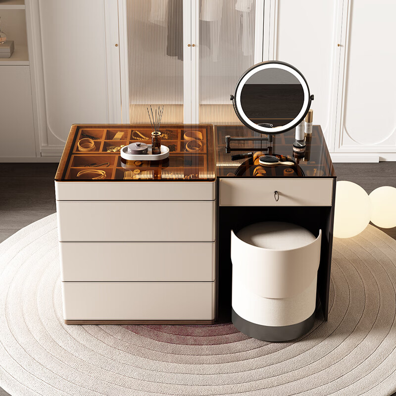 澳颜莱广东佛山高档家具 现代简约衣帽间首饰中岛柜化妆桌一体卧室