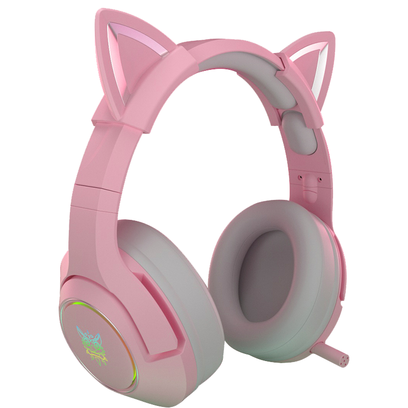 ONIKUMA 猫耳电竞游戏耳机头戴式 粉色电脑耳麦有线 女生网红主播台式笔记本吃鸡耳机带麦克风话筒 粉色猫耳朵游戏耳机（7.1声道USB接口）