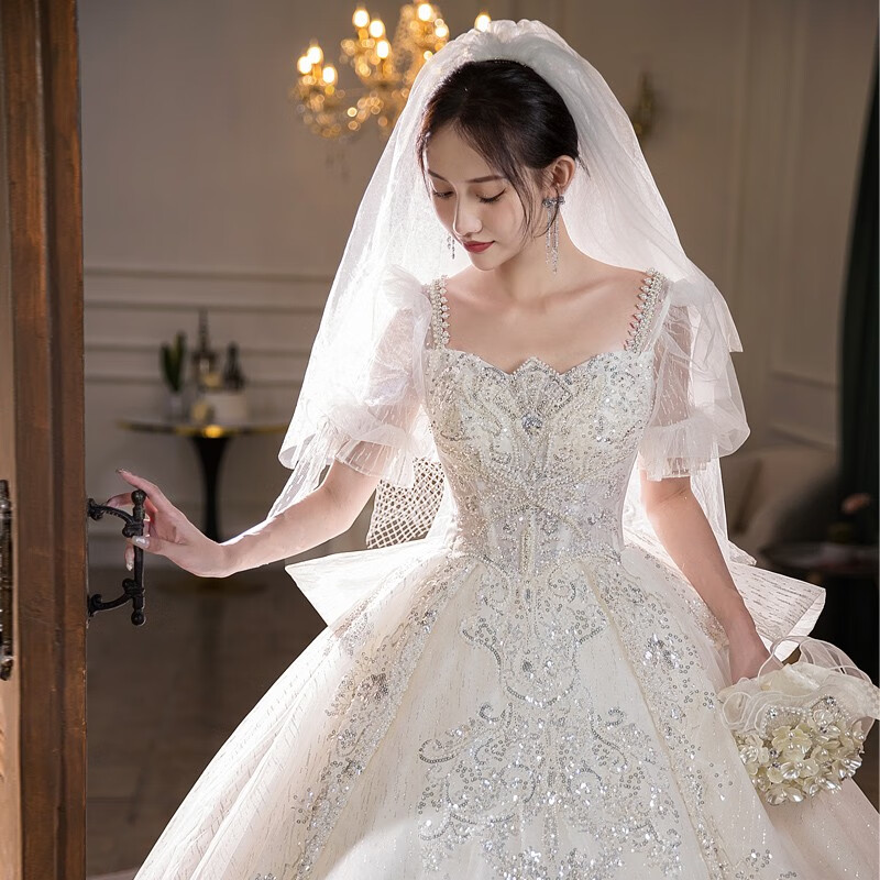 红妆饰佳 婚纱2023新款新娘主纱显瘦法式高级质感重工奢华宫廷风 浅香槟齐地 XL高性价比高么？