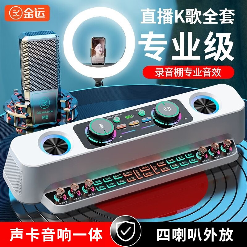 金运S19声卡直播设备全套音响一体机k歌专用无线麦克风套装抖音快手主播唱歌录音变声器手机电脑户外直播 旗舰版 【振膜麦-直播专用-免调试】