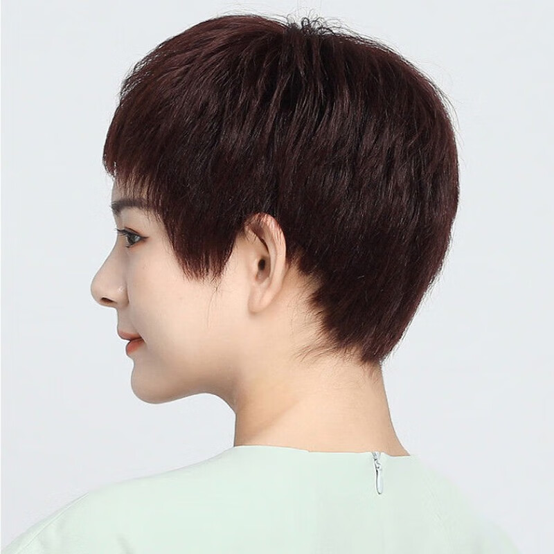 纤缕假发女全头套逼真短直发眉上刘海透气轻薄真发头套假发真头发短发