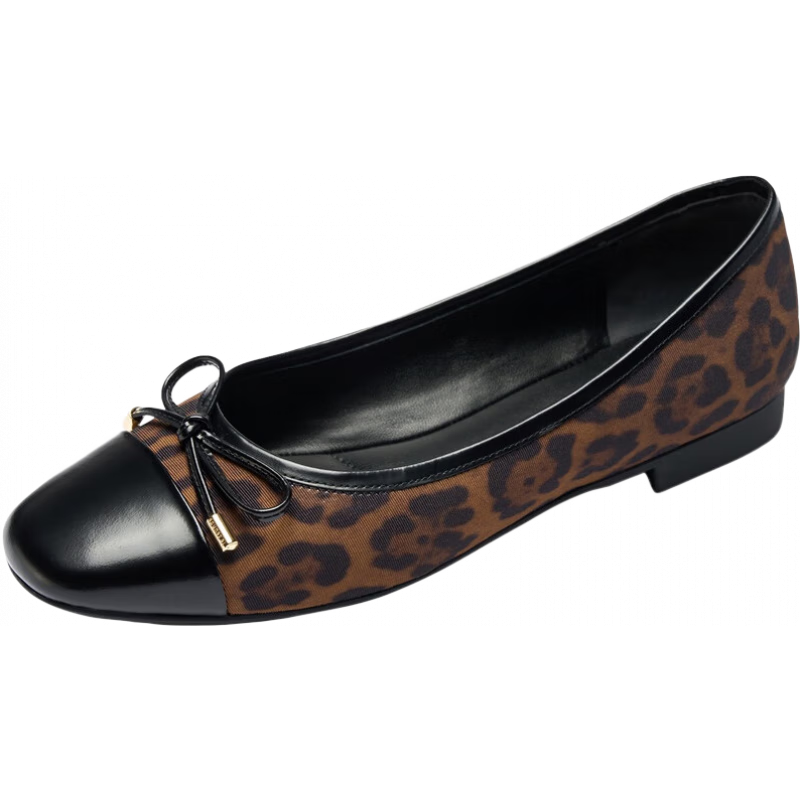 萊爾斯丹[狂想曲]春季新款時(shí)尚優(yōu)雅蝴蝶結通勤方頭拼接女單鞋5T16208 森林野豹啡色 LEF 39