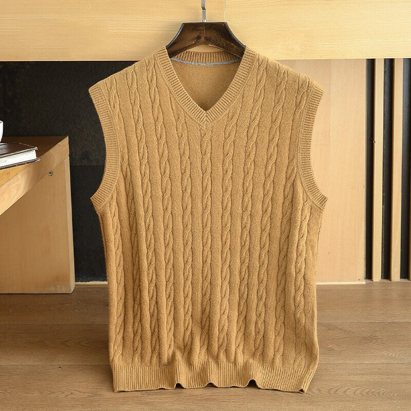 高端品牌男装秋冬季100纯羊绒衫男新款套头背心v领中年针织马甲高档品