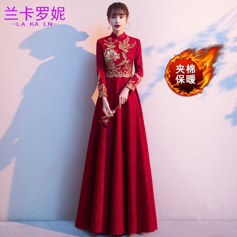 兰卡·罗妮兰卡罗妮敬酒服新娘冬季加厚显瘦长袖中式旗袍酒红色结婚晚礼服女 酒红色长款 L怎么样,好用不?