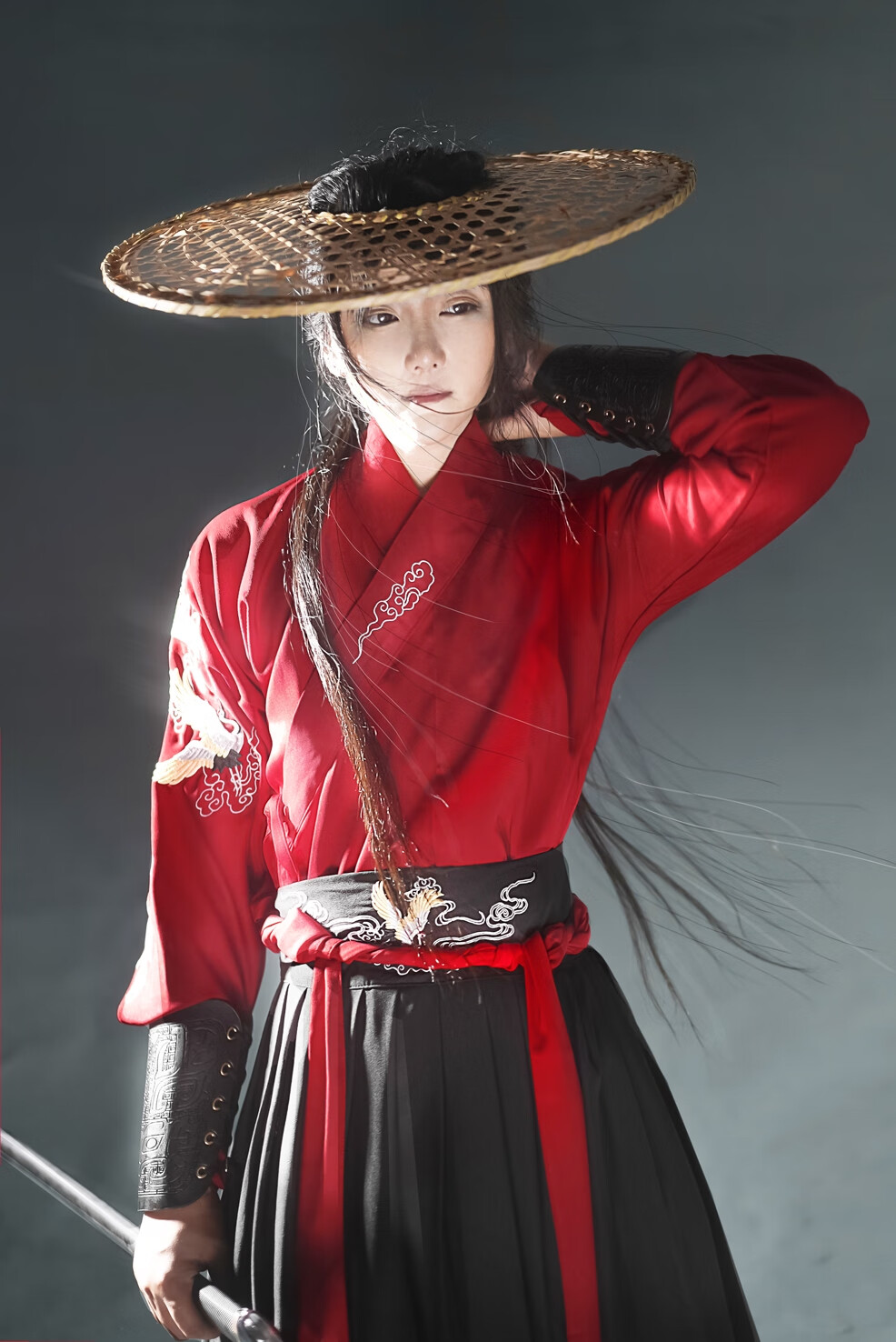 白霸气款古风大侠斗笠