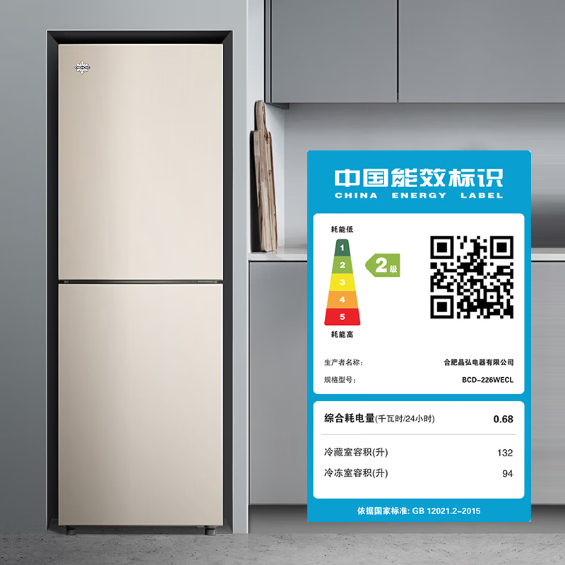 格力（GREE）晶弘冰箱226升双开门出租房办公室家用风冷无霜小巧不占地小巧不占地节能变频BCD-226WECL/现代金