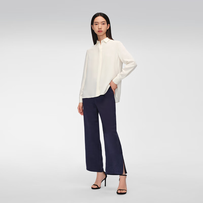 OVV春夏热卖女装22MM弹力重绉经典休闲长袖衬衫 米白(净色)03 L