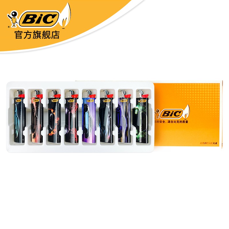 比克（BIC）打火机 J3(加速快车)纤细系列一次性打火机 法国品牌图案砂轮火机 J3加速快车8支(图案随机)