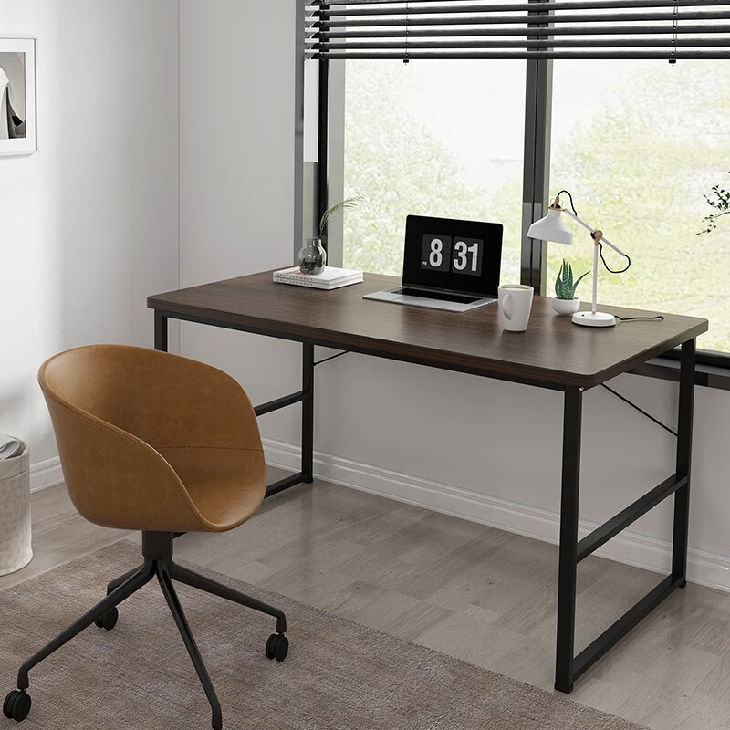 时黛家居  电脑桌书桌加宽台式家用现代简约简易办公桌写字桌子 檀木色+黑架 80*60*74.2cm
