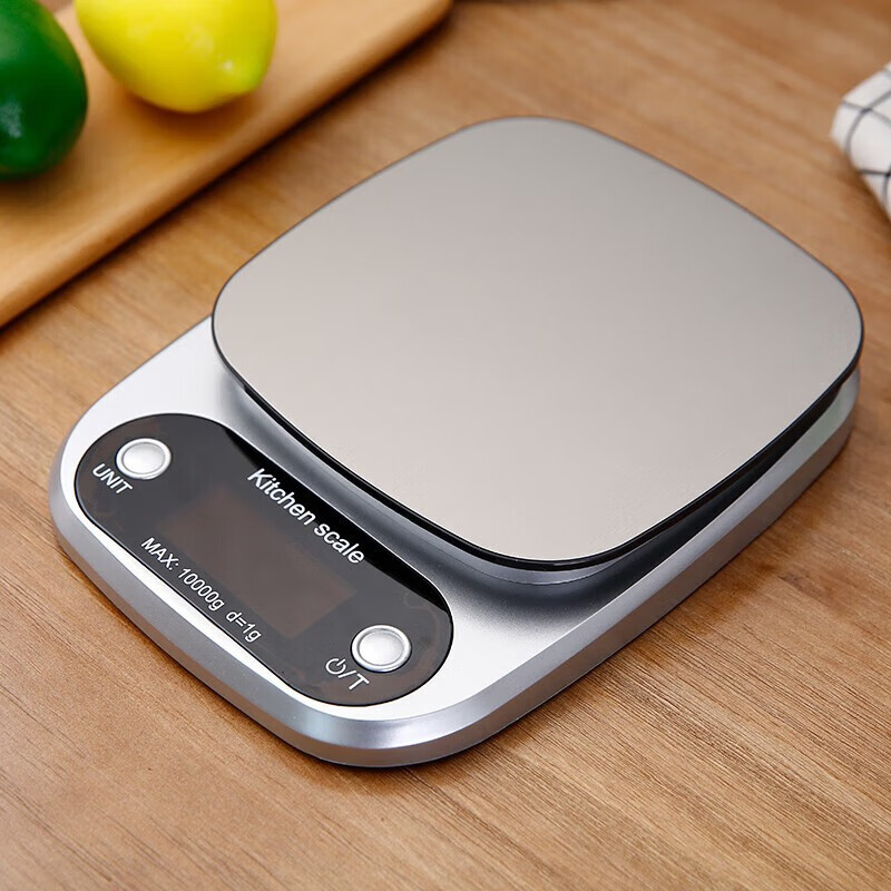 万园琦家用厨房秤食品食物称迷你电子秤烘焙称重小秤台秤 银色10kg/1g