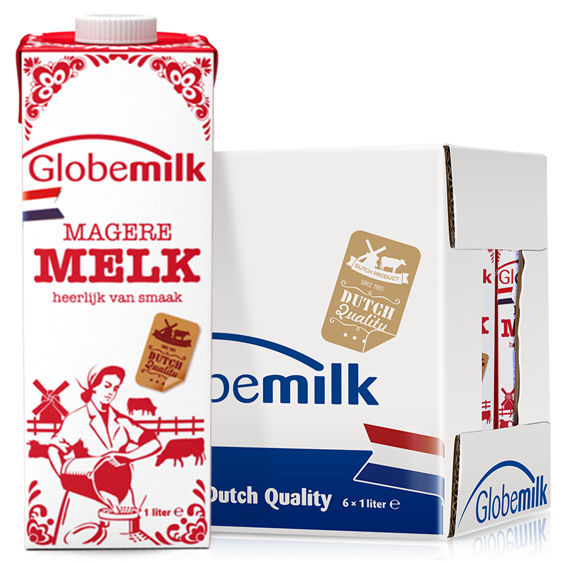 拍2件 荷兰原装进口 荷高（Globemilk） 脱脂纯牛奶1L*6整箱装 3.8%乳蛋白 104.2元（合52.1元/件)