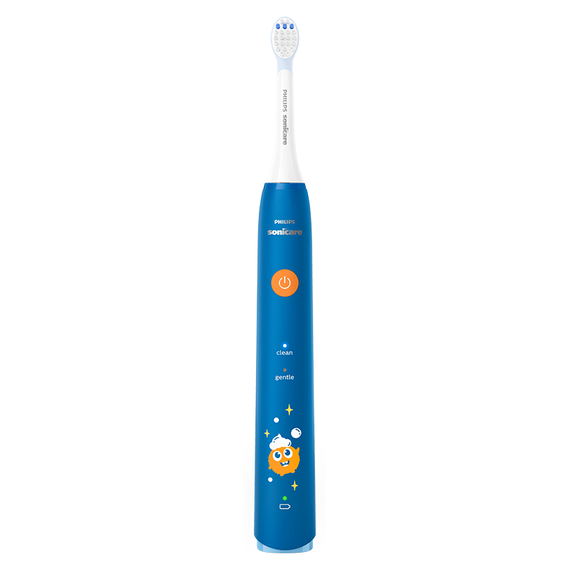 飞利浦儿童电动牙刷 4-12岁儿童声波震动牙刷 两种模式 自带两支刷头 温和清洁 带充电底座 儿童泡泡刷 蓝色HX2432/0110112003345