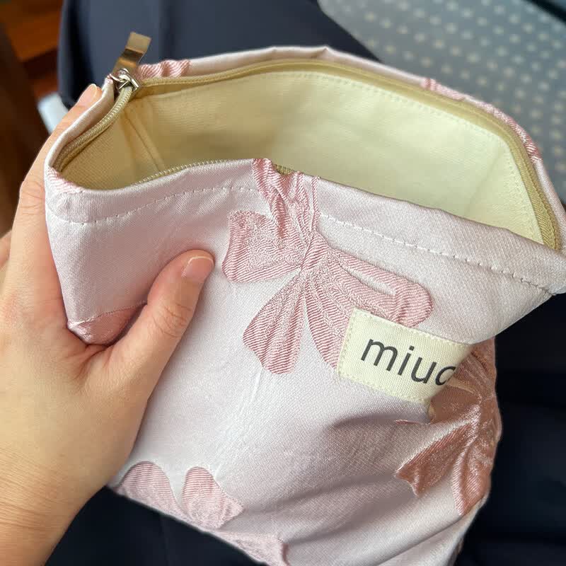 美摘miucatch蝴蝶结帆布化妆包白粉金色大容量旅行便携收纳整理袋 粉色蝴蝶结怎么看?