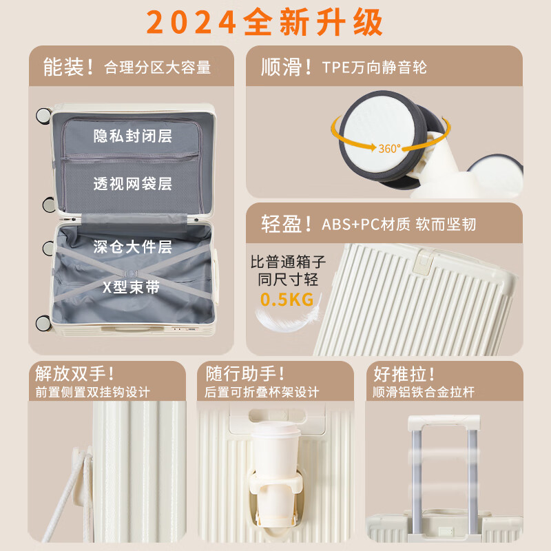 友胜保罗行李箱大容量拉杆箱超轻盈学生旅行箱男女密码箱皮箱多功能登机箱 奶油黄 20英寸 【小尺寸登机款】