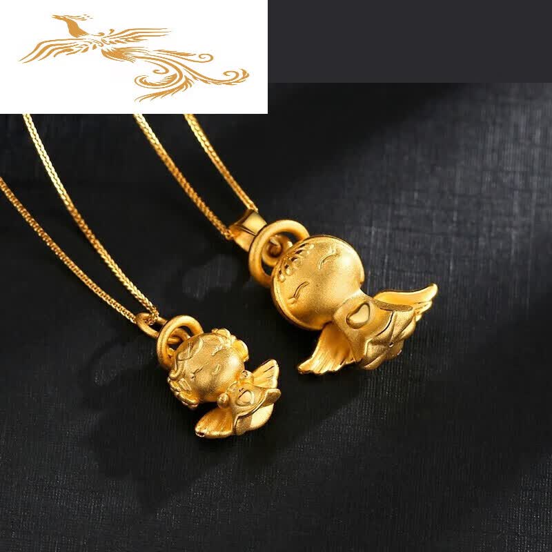艾凤祥999足金小天使黄金吊坠3d硬金可爱天三八妇女节礼物送女友 小号