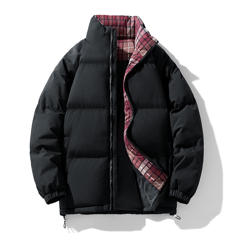 卡柏奇冬季新款情侣棉服男面包服宽松立领短款外套 黑色 S