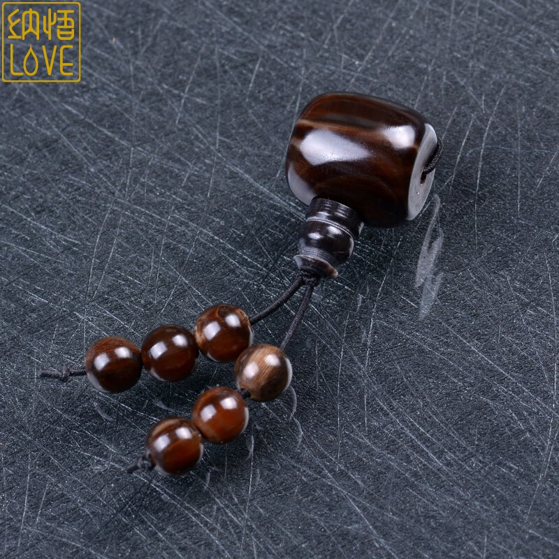 纳悟 天然西藏牦牛角三通佛头 金刚星月菩提手串念珠佛珠配饰配件配珠