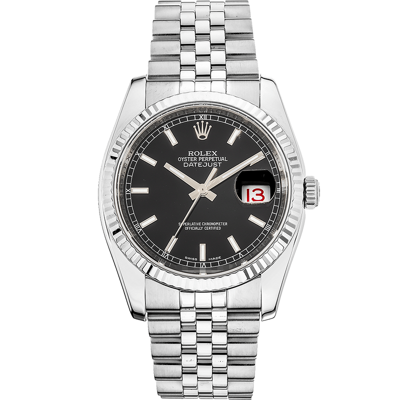 【二手95新】劳力士日志型系列18k白金钢自动机械男表116234二手手表