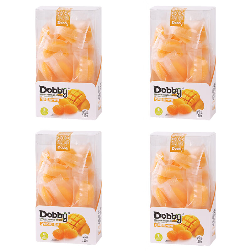 哆比（Dobby）Q弹百香果椰子味芒果汁软糖 组合装 网红同款休闲零食 芒果味110g*4盒