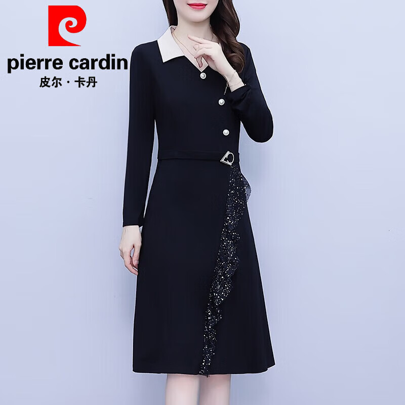 皮尔卡丹(pierre cardin)高端品牌女装连衣裙法式长袖时尚小黑裙秋季