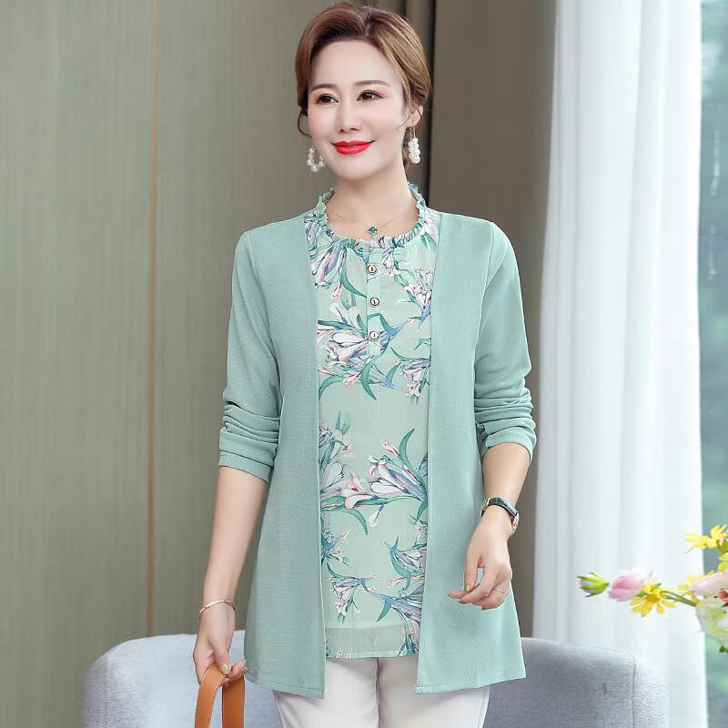 百丽驼美士(balitomms)轻奢妈妈洋气长袖上衣假两件套50岁中老年妇女