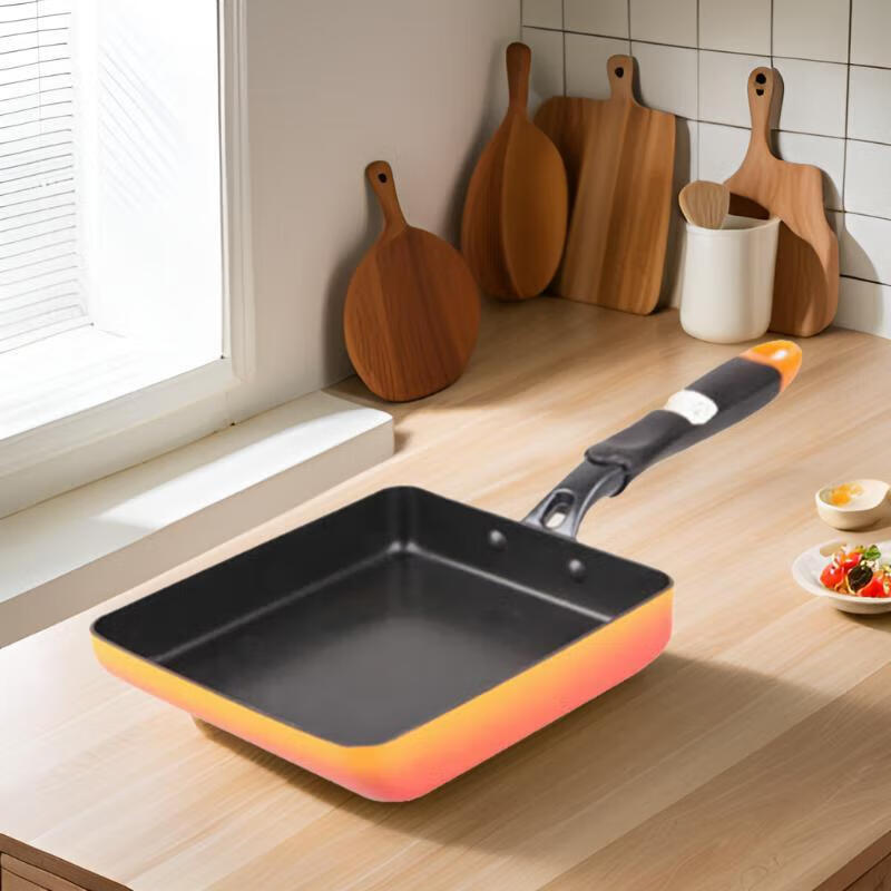 OKABASHI玉子烧煎锅早餐平底不粘锅长方形煎饼煎饺煎蛋锅天燃气电磁炉通用 红色