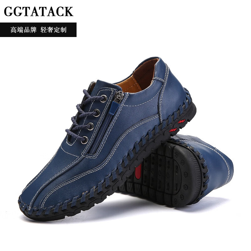 ggtatack品牌轻奢男鞋休闲大码时尚潮流皮鞋手工拉链缝制鞋子潮牌春季