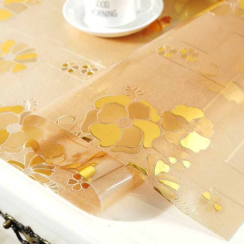 透明桌垫防水茶几桌布软玻璃塑料台布长方形餐桌布胶垫 1.5向阳金花 60*60