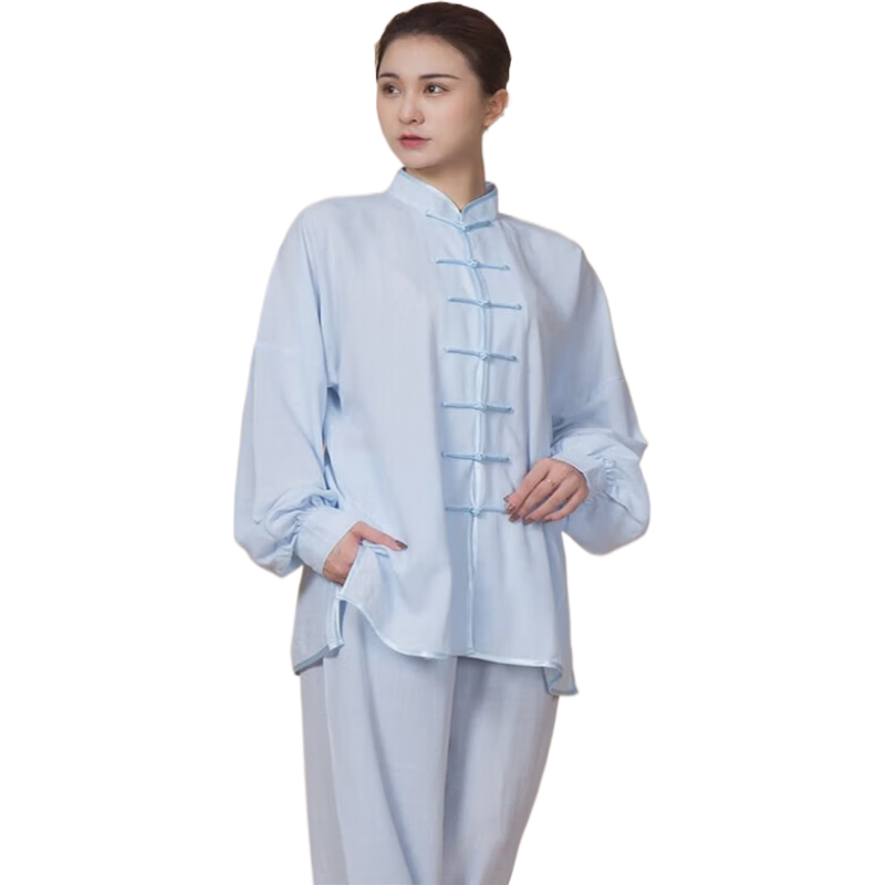 恒源祥小和山太極服男新款春秋亞麻棉麻太極拳練功服女夏季武術(shù)衣服裝ty 淡藍(lán)色長(zhǎng)袖經(jīng)典款 XL