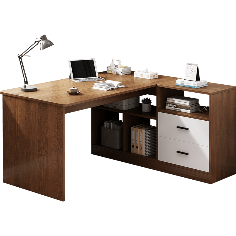米昊 电脑桌台式家用书桌书架一体转角桌学生学习桌椅组合卧室办公桌子 【桌椅组合款 双抽双柜】田园橡木色120CM