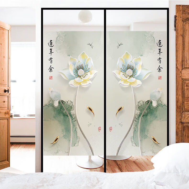 新中式窗户玻璃贴纸客厅推拉门透光不透明防晒磨砂玻璃贴膜防窥视 家