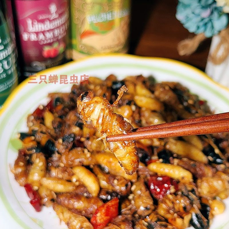 马蜂新鲜油炸土蜂虫黄蜂蛹胡蜂地蜂熟食用d脂昆虫 先炸后炒香辣75克装