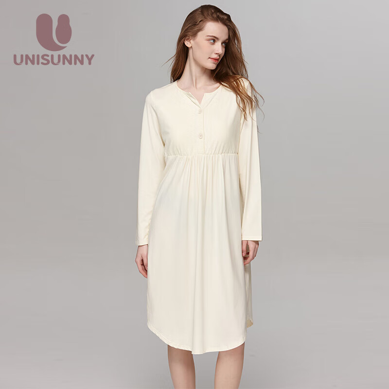 sunny带胸垫孕妇睡裙纯棉产后哺乳睡衣孕妇装前开扣月子服孕妇连衣裙