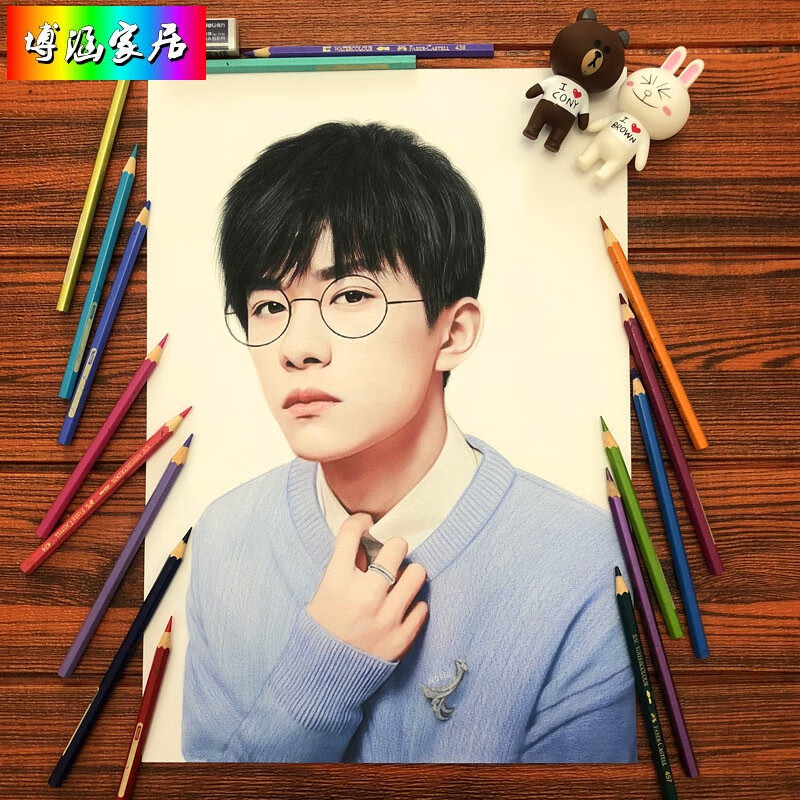 溥畔【送男朋友礼物实用走心】异地恋手工素描画像定制纯手绘彩铅肖像