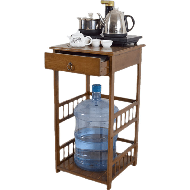 DIYOOCO楠竹饮水机架茶水架水桶置物架水桶架实木客厅烧水壶架置物架茶台茶水柜子 茶色带抽水桶架 组装