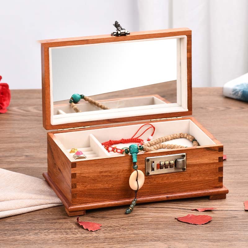 御木轩复古实木梳妆盒缅甸花梨首饰盒家用密码锁珠宝项链戒指耳钉收纳