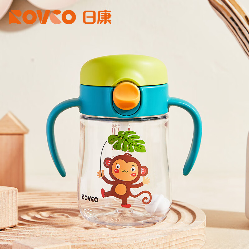 日康（rikang）水杯 儿童学饮杯吸管杯直饮杯带重力球240ml B1066-3 黄绿