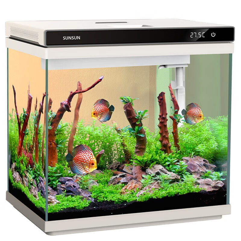 森森（SUNSUN） 鱼缸水族箱 生态智能超白玻璃 LED灯带过滤创意观赏金鱼缸 升级款XHE-480 内置棉和滤材