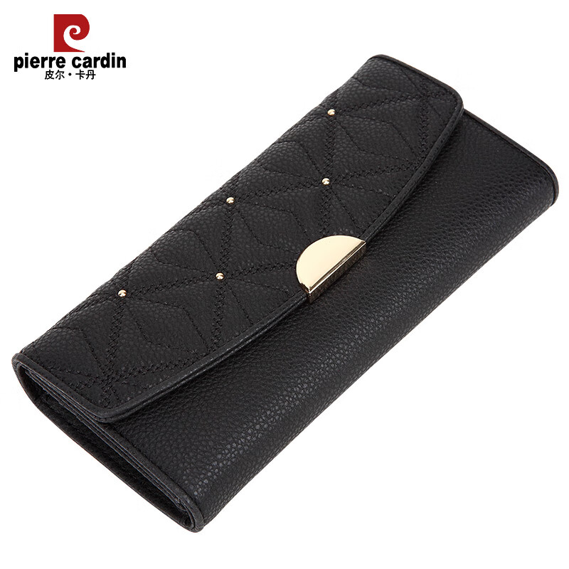 皮尔卡丹(pierre cardin)轻奢品质女士钱包长款三折钱夹女软牛皮时尚