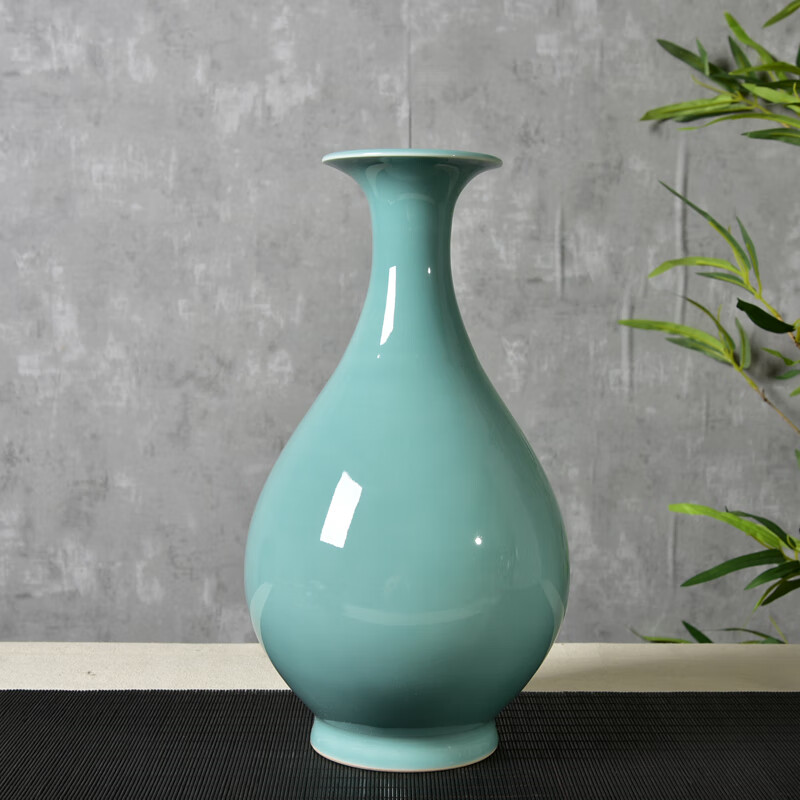 涵青堂 龙泉青瓷大号玉壶春花瓶手工陶瓷电视柜装饰摆件中式禅意瓶子