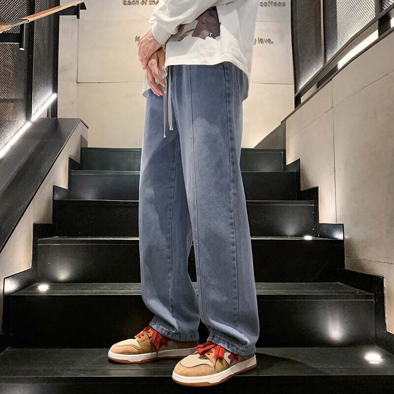 以纯复古牛仔裤男款春秋直筒宽松潮牌阔腿美式高街百搭休闲长裤子男生