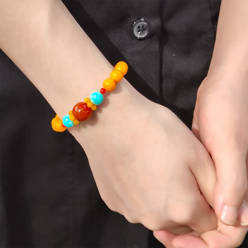 她世代【母亲节礼物】天然蜜蜡圆珠手串老蜜琥珀南红翡翠转运珠手链 南红款(866474)