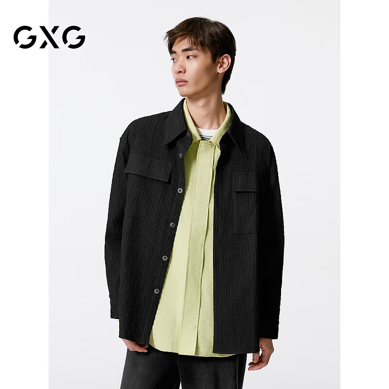 GXG男装翻领长袖衬衫男士外套24年秋季新品 黑色 170/M