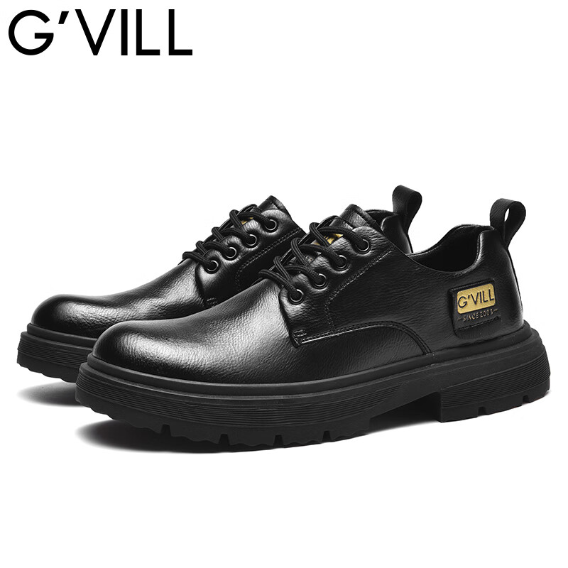 贵之步G'VILL皮鞋男士春秋季新款英伦商务休闲男鞋西装正装鞋百搭鞋子男 黑色 42
