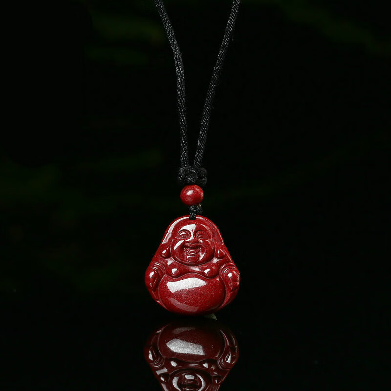 帛灵 原矿朱砂大肚弥勒佛吊坠女士项链紫沙笑佛本命年玉坠挂件